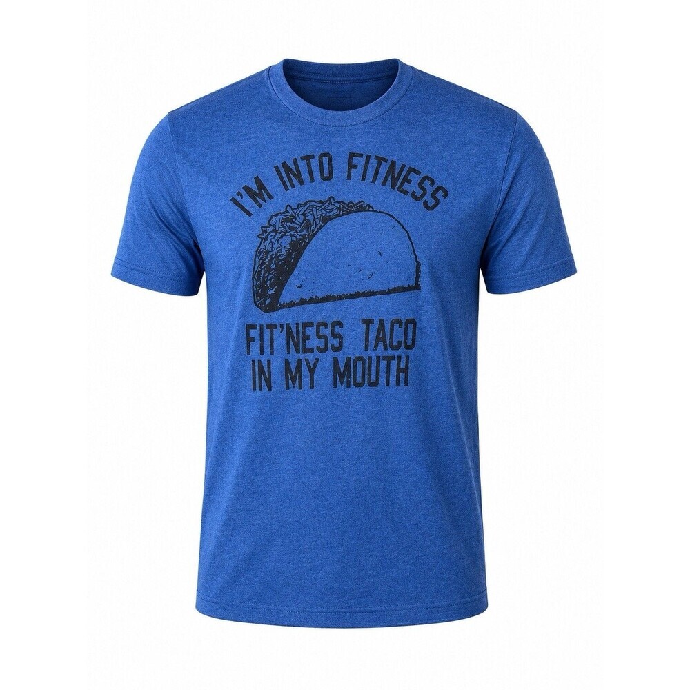 Crazy Dog Taco Fitness Graphic T Shirt Men’s Large Blue Funny Taco Tee Humor